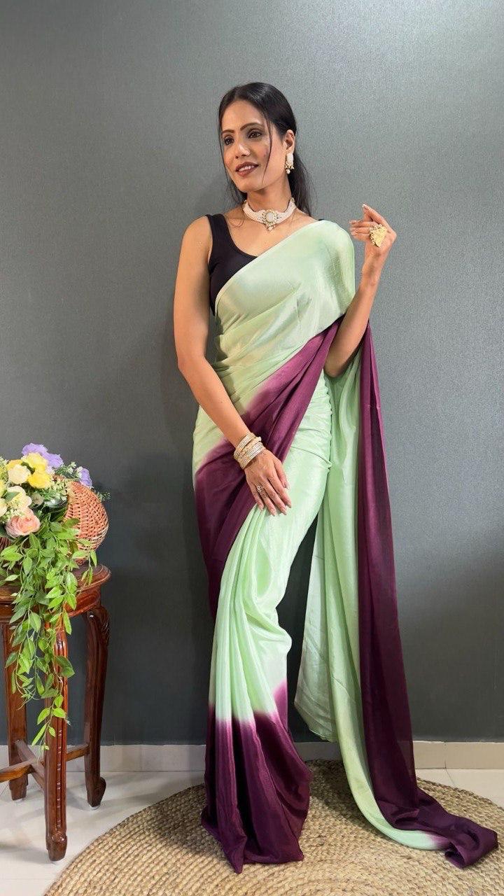 Soft chinon Sari - mint green