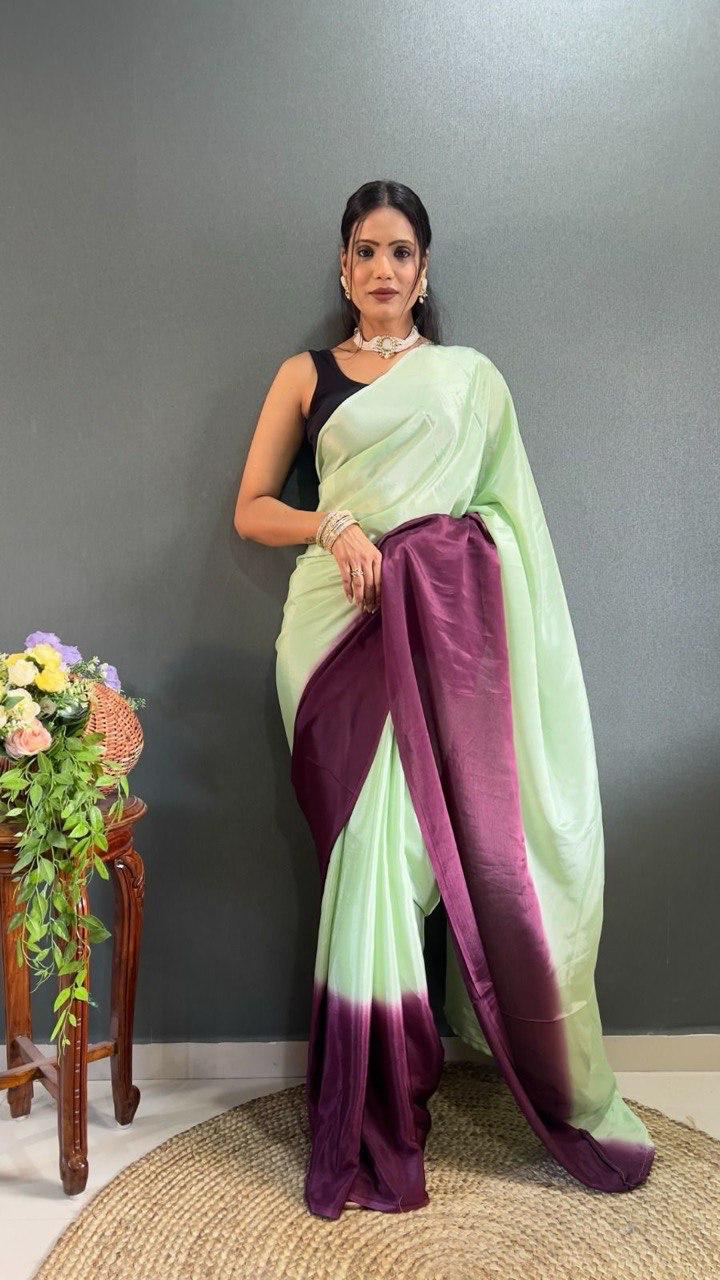 Soft chinon Sari - mint green