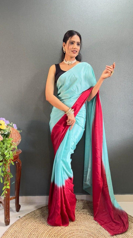Soft chinon sari - Sky blue